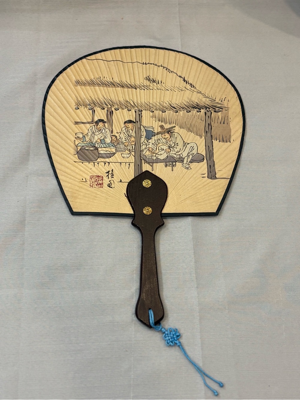 Handheld Decorative Asian Style Fan in Beige and Dark Brown